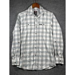 Wrangler Button Up Shirt Men's Small Gray/White Gingham Plaid Roll Tab LS Cowboy